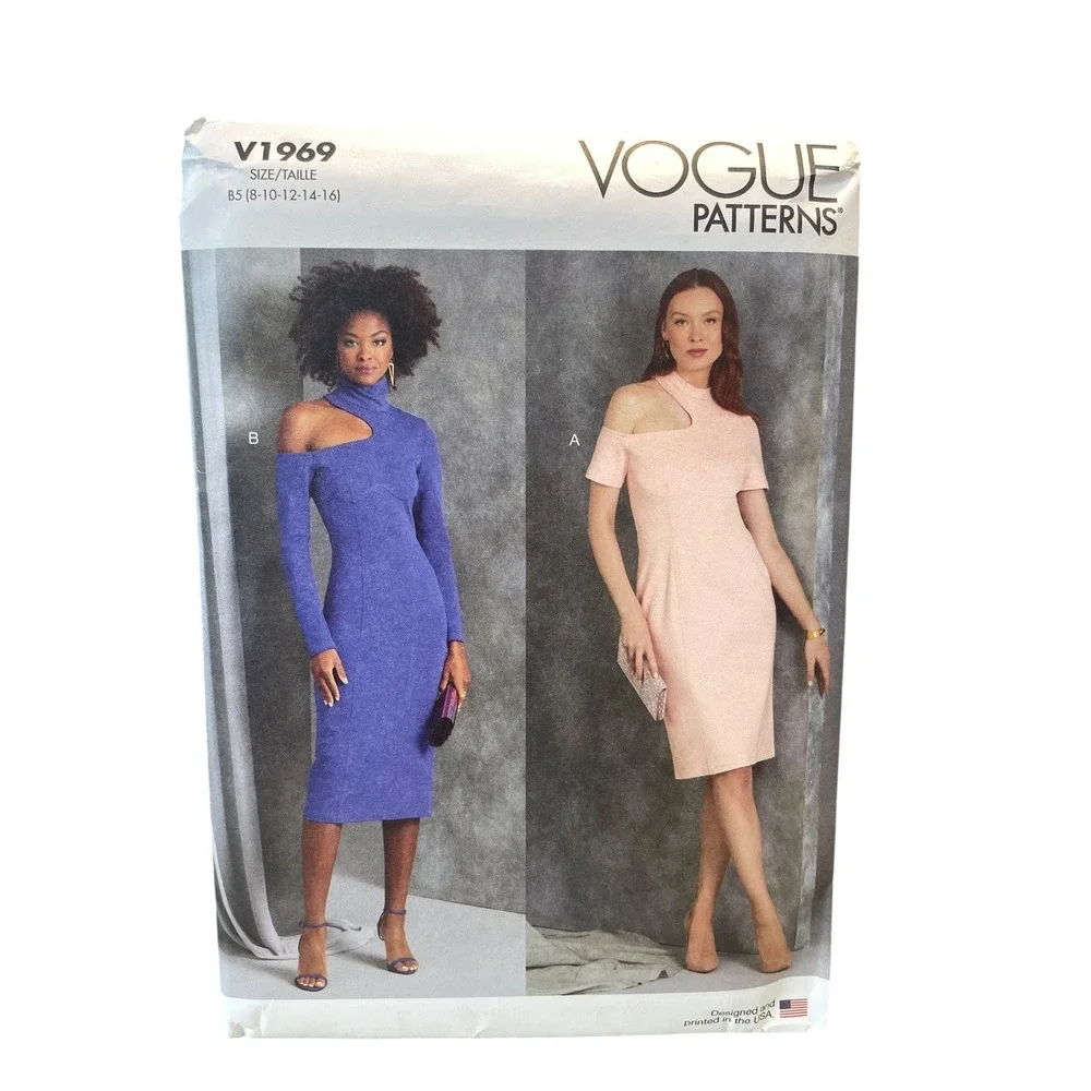 VOGUE V1969 Misses Knit Dress B5‎ 8-16 Modern Asymmetric Cutout